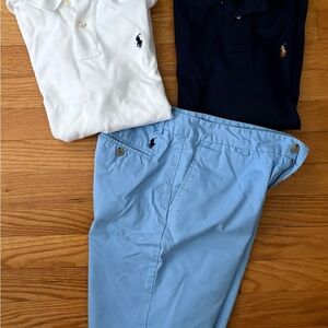 Polo by Ralph Lauren Sky Blue shorts & polo top white & navy boys size L (14/16)